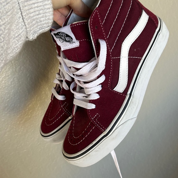 Vans Burgundy Suede Old Skool High Tops - Size 5.5 Men’s and 7 Women’s - Picture 3 of 11